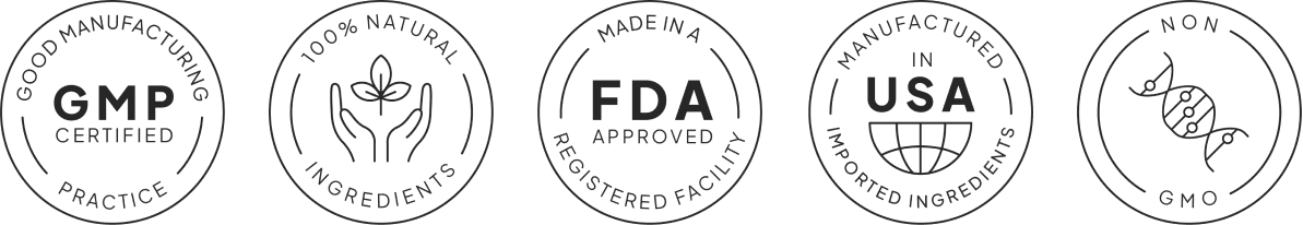 GMP certified, 100% natural ingredients, FDA registered facility, made in the USA and non-GMO