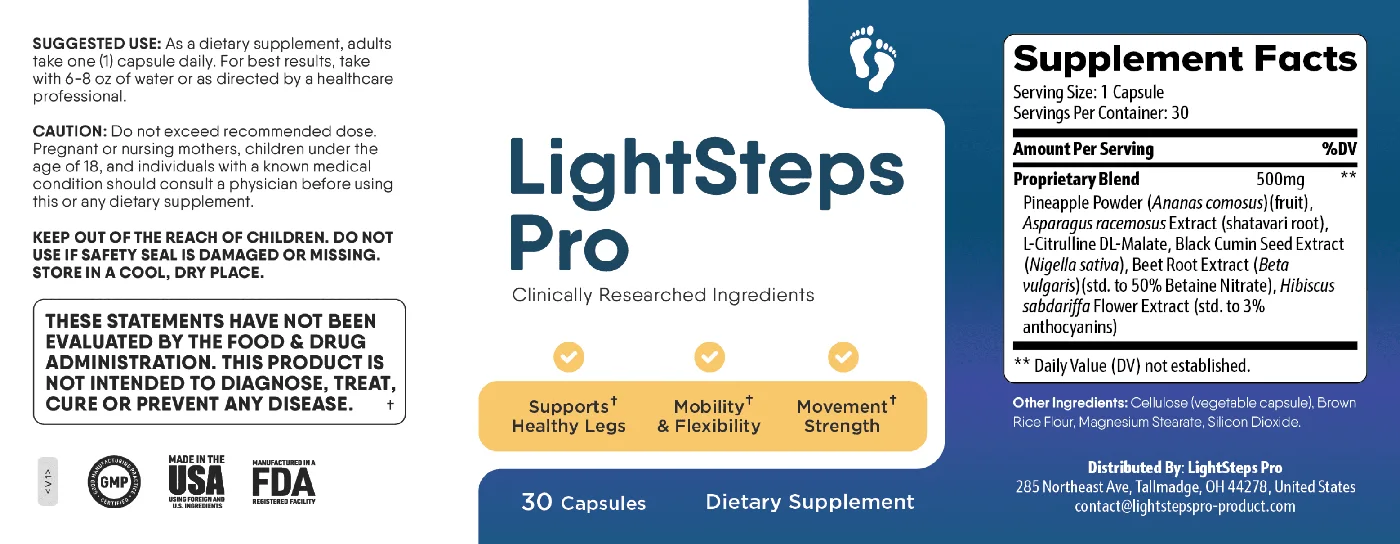 LightSteps Pro Supplement Facts label