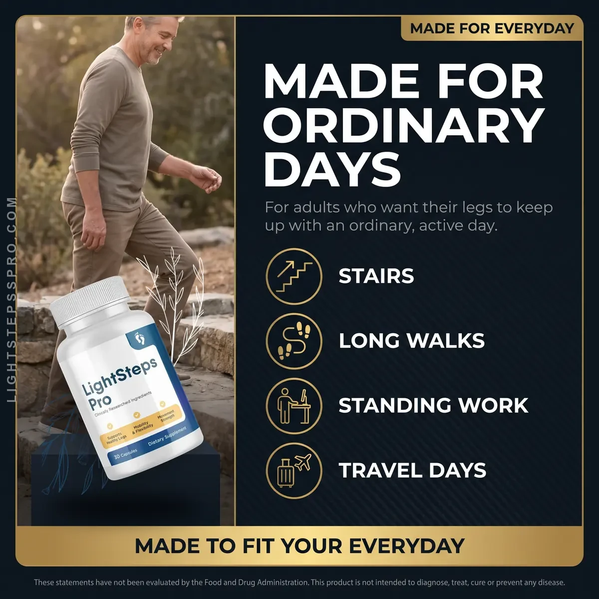 LightSteps Pro is made for everyday use: stairs, long walks, standing work and travel days